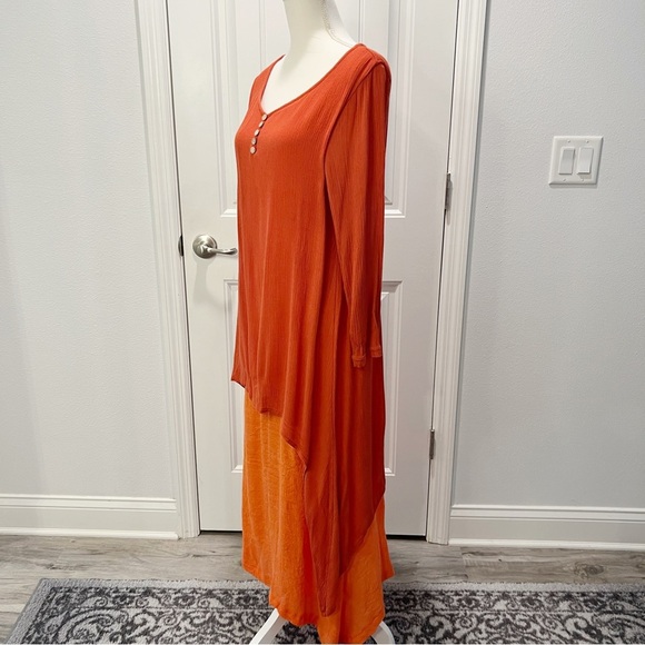 Hanyi Fushi Bohemian Raglan Style Two Tiered Loose Fit Long Sleeve Dress Medium - Picture 4 of 10